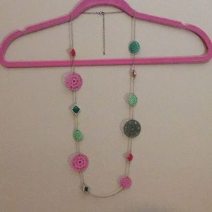 Long green and pink necklace